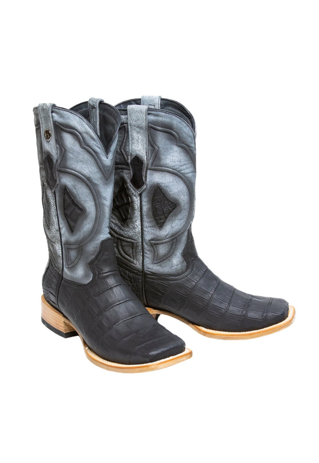 TANNER MARK MEN'S EXOTIC LEATHER Croc Belly Matte Black Cowboy Boots - Rancho Sementalvariable