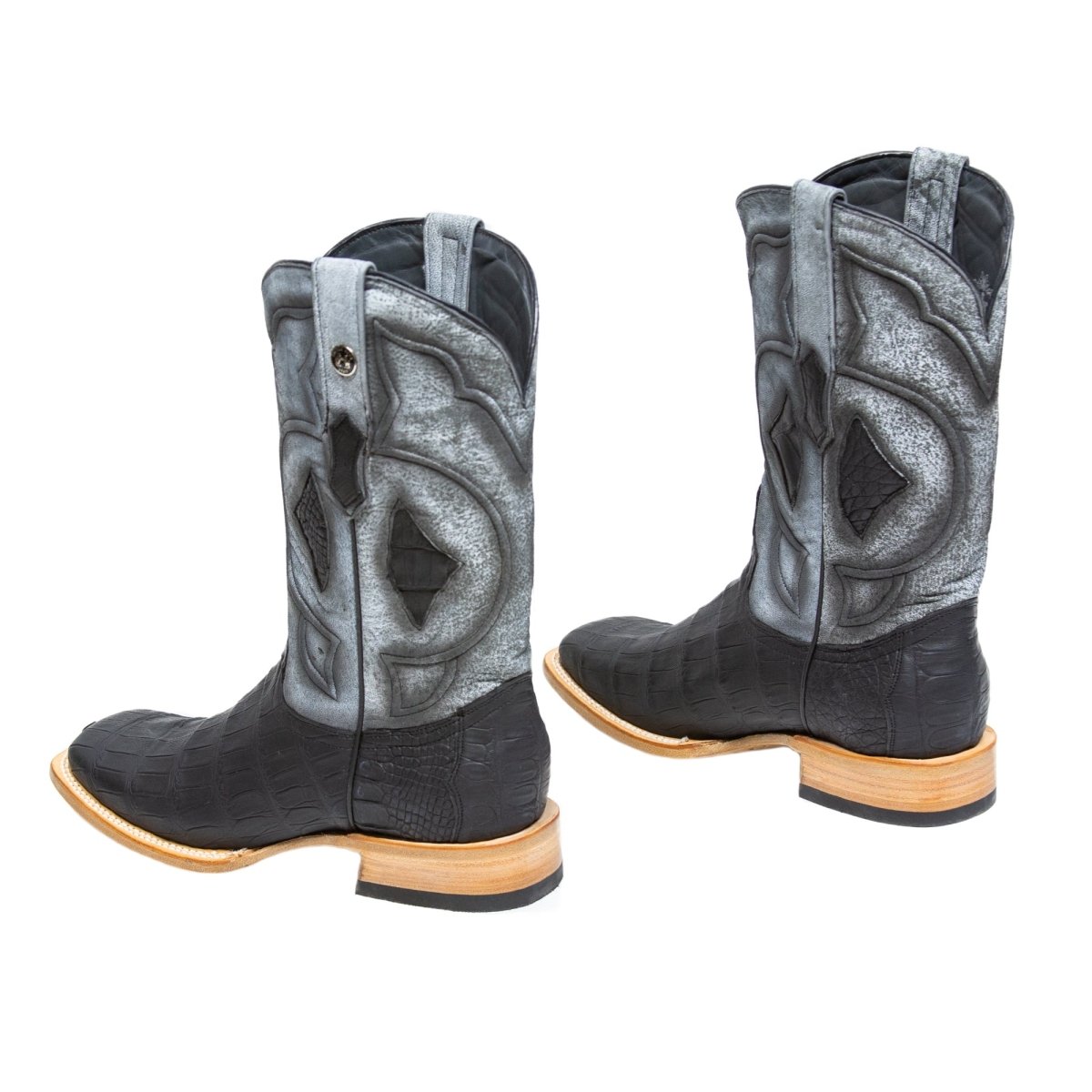 TANNER MARK MEN'S EXOTIC LEATHER Croc Belly Matte Black Cowboy Boots - Rancho Sementalvariable