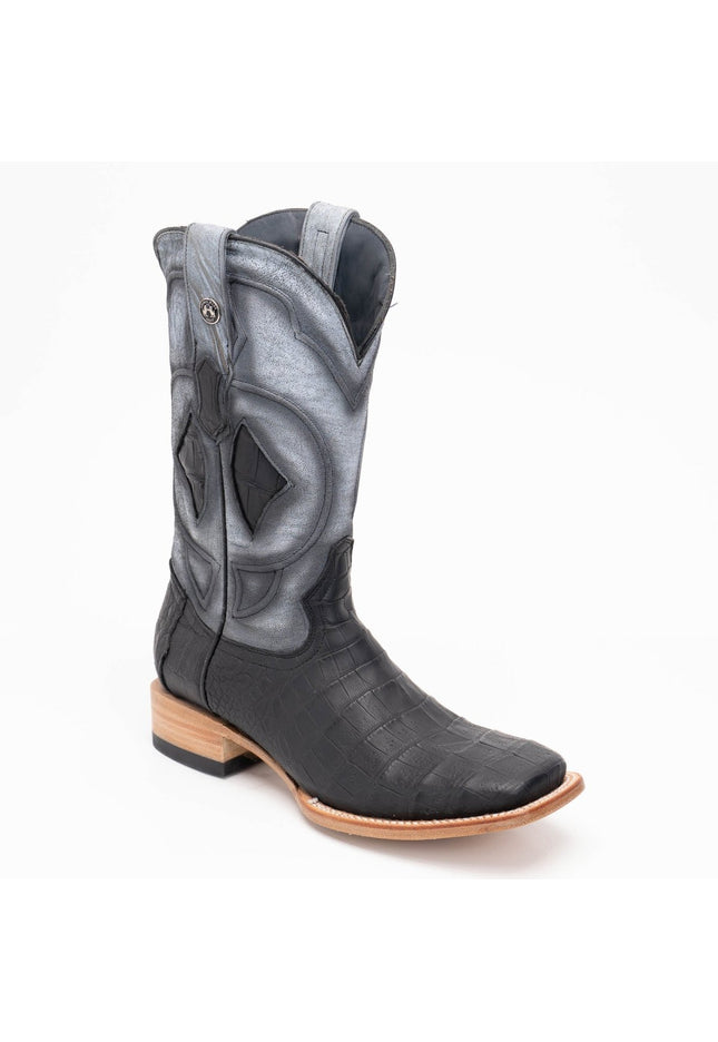 TANNER MARK MEN'S EXOTIC LEATHER Croc Belly Matte Black Cowboy Boots - Rancho Sementalvariable