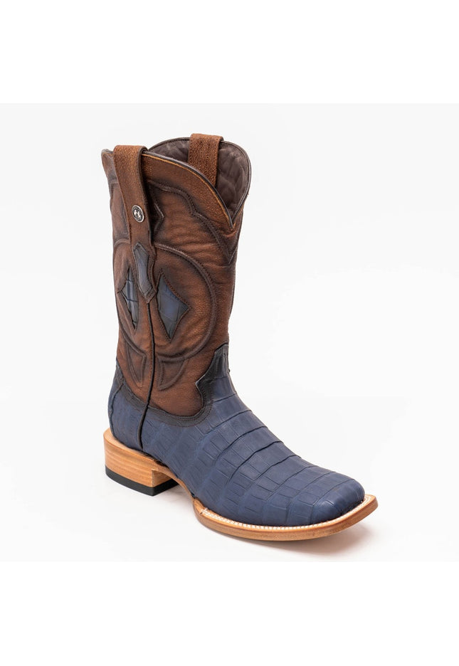 TANNER MARK MEN'S EXOTIC LEATHER Croc Belly Matte Blue Cowboy Boots - Rancho Sementalvariable
