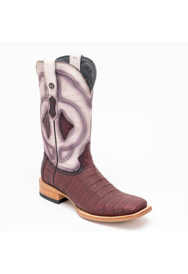 TANNER MARK MEN'S EXOTIC LEATHER Croc Belly Matte Wine Cowboy Boots - Rancho Sementalvariable