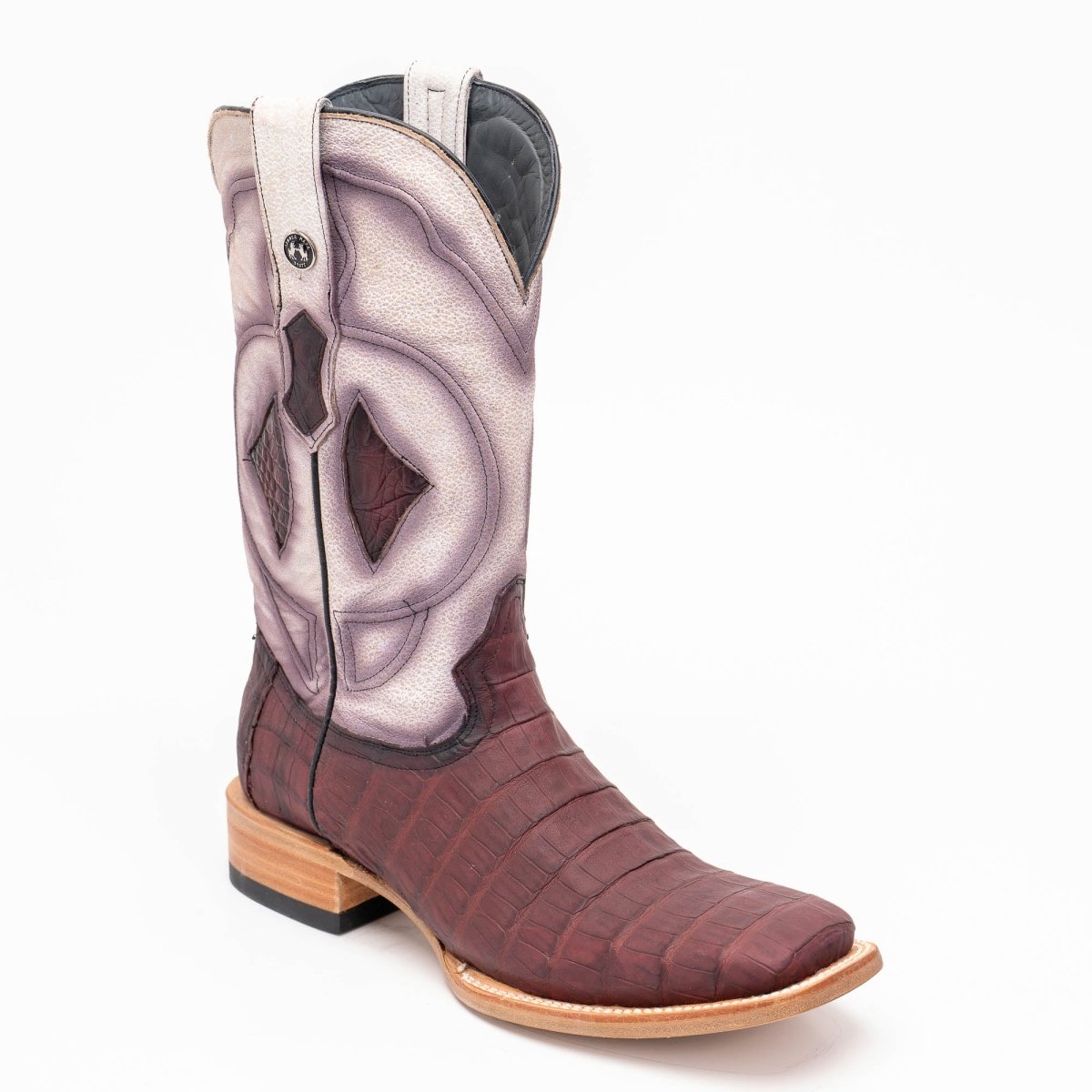 TANNER MARK MEN'S EXOTIC LEATHER Croc Belly Matte Wine Cowboy Boots - Rancho Sementalvariable