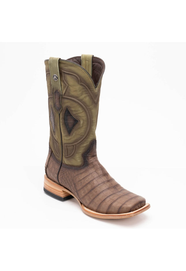 TANNER MARK MEN'S EXOTIC LEATHER Croc Belly Oak Cowboy Boots EE - WIDE - Rancho Sementalvariable