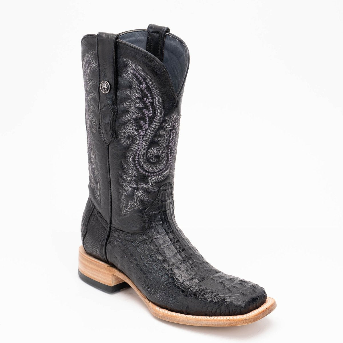TANNER MARK MEN'S EXOTIC LEATHER Croc Hornback Black Cowboy Boots - Rancho Sementalvariable