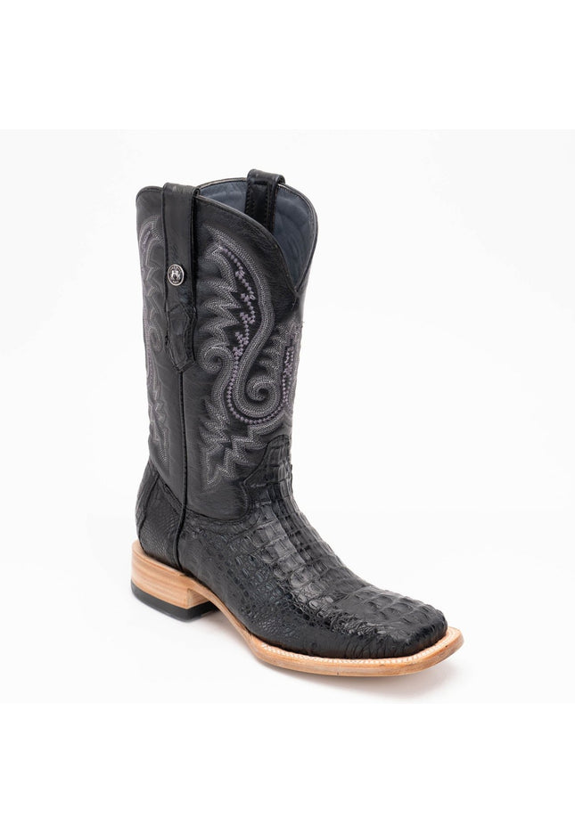 TANNER MARK MEN'S EXOTIC LEATHER Croc Hornback Black Cowboy Boots - Rancho Sementalvariable