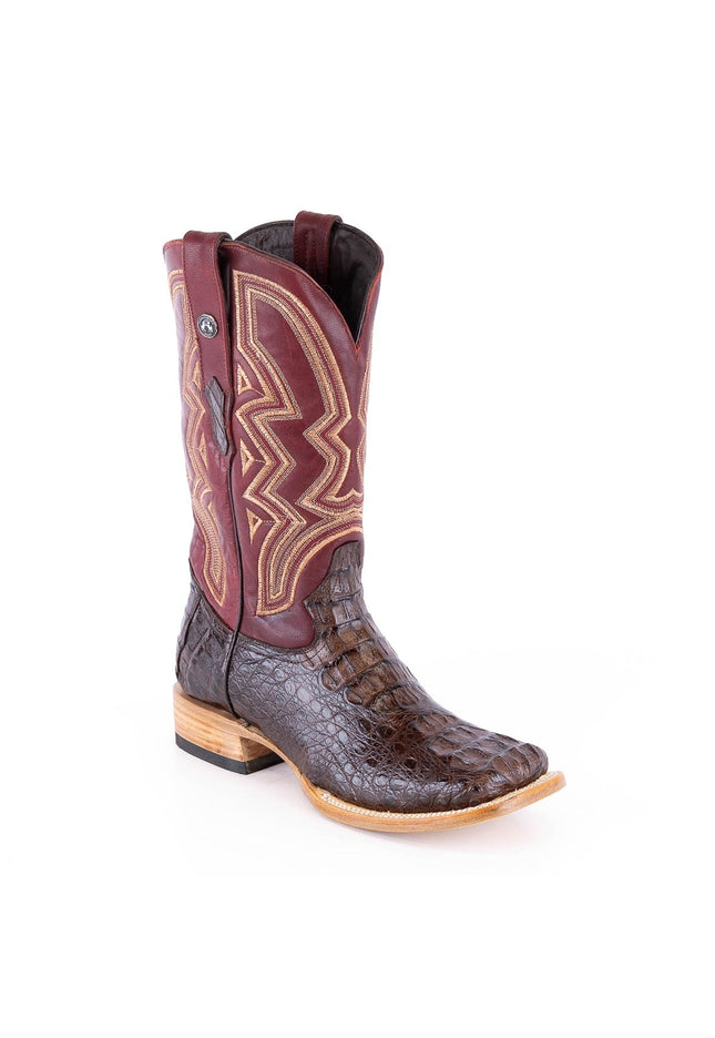 TANNER MARK MEN'S EXOTIC LEATHER Croc Hornback Brown Cowboy Boots EE - WIDE - Rancho Sementalvariable