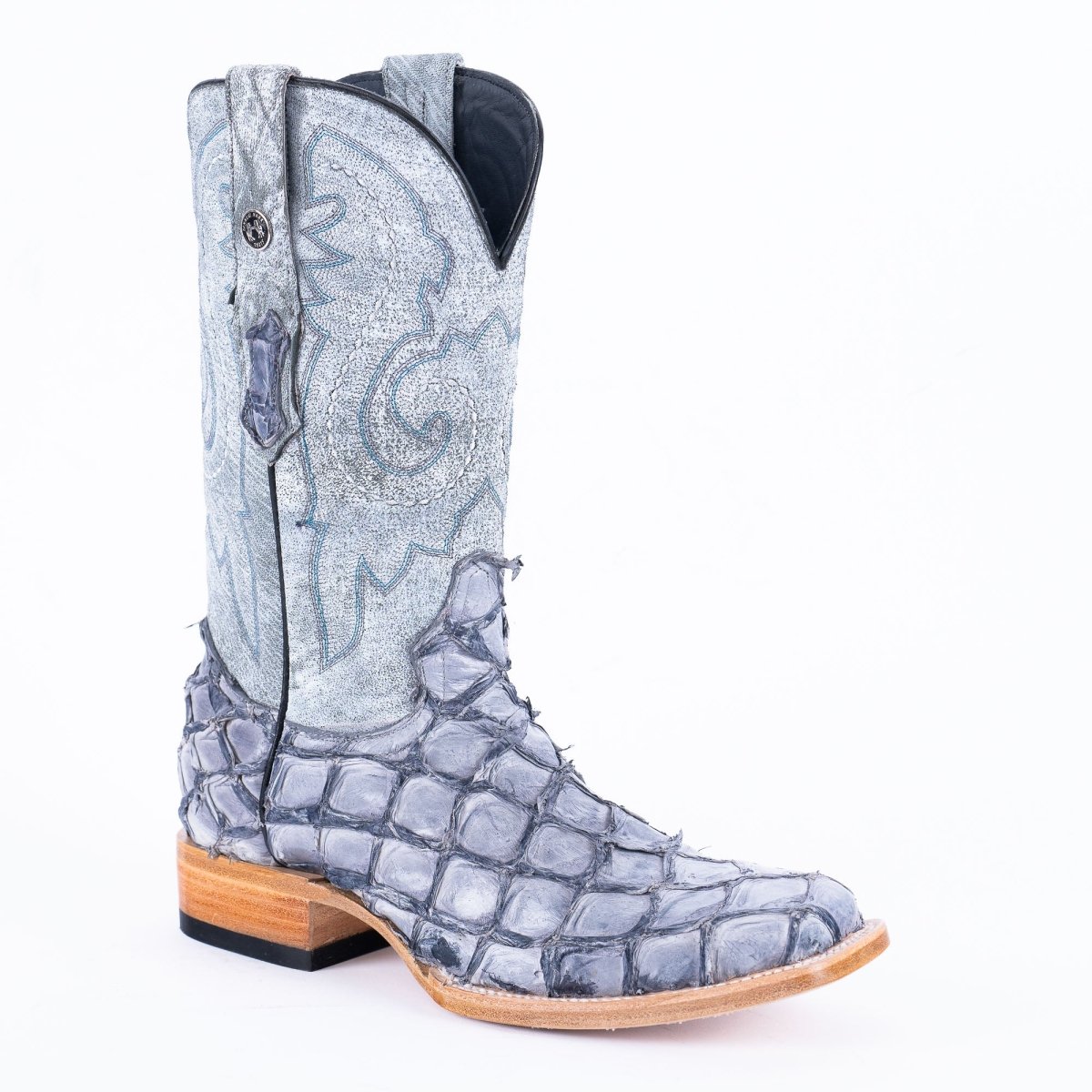 TANNER MARK MEN'S EXOTIC LEATHER Fish Blue Shine Cowboy Boots - Rancho Sementalvariable