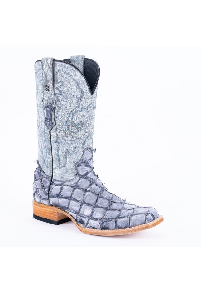 TANNER MARK MEN'S EXOTIC LEATHER Fish Blue Shine Cowboy Boots - Rancho Sementalvariable