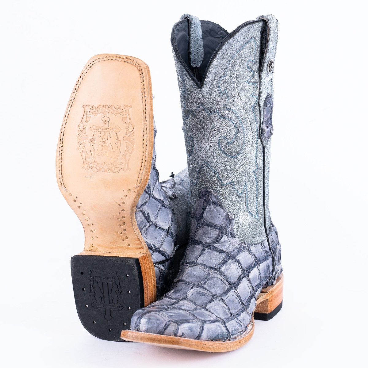 TANNER MARK MEN'S EXOTIC LEATHER Fish Blue Shine Cowboy Boots - Rancho Sementalvariable