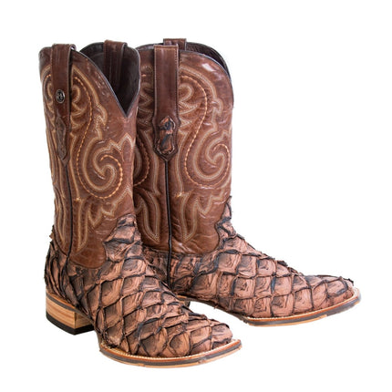 TANNER MARK MEN'S EXOTIC LEATHER Fish Mustang brown Cowboy Boots ATX sole - Rancho Sementalvariable