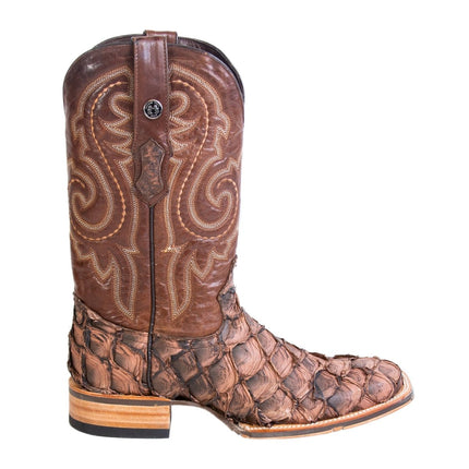 TANNER MARK MEN'S EXOTIC LEATHER Fish Mustang brown Cowboy Boots ATX sole - Rancho Sementalvariable