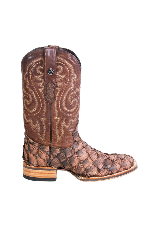 TANNER MARK MEN'S EXOTIC LEATHER Fish Mustang brown Cowboy Boots ATX sole - Rancho Sementalvariable