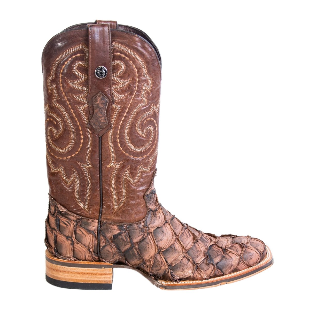 TANNER MARK MEN'S EXOTIC LEATHER Fish Mustang brown Cowboy Boots ATX sole - Rancho Sementalvariable