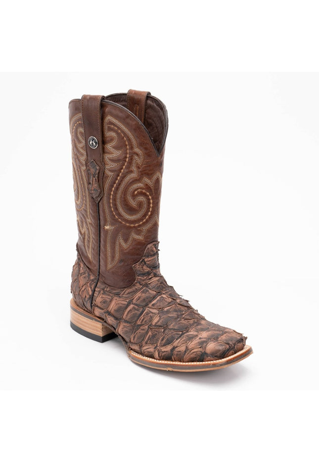 TANNER MARK MEN'S EXOTIC LEATHER Fish Mustang brown Cowboy Boots ATX sole - Rancho Sementalvariable