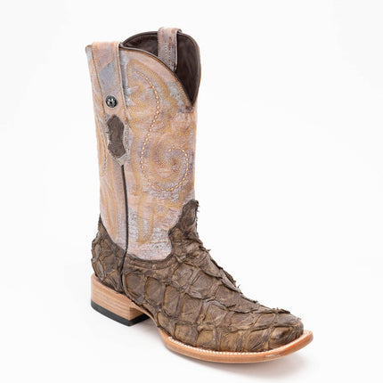 TANNER MARK MEN'S EXOTIC LEATHER Fish Petrified Oak Cowboy Boots - Rancho Sementalvariable