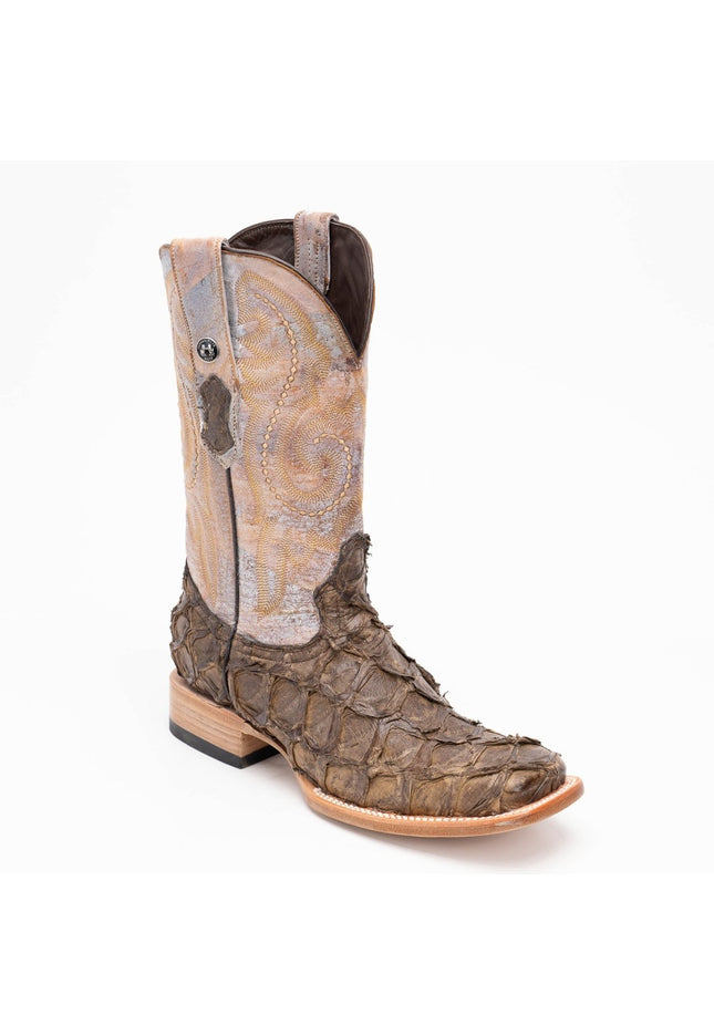 TANNER MARK MEN'S EXOTIC LEATHER Fish Petrified Oak Cowboy Boots - Rancho Sementalvariable