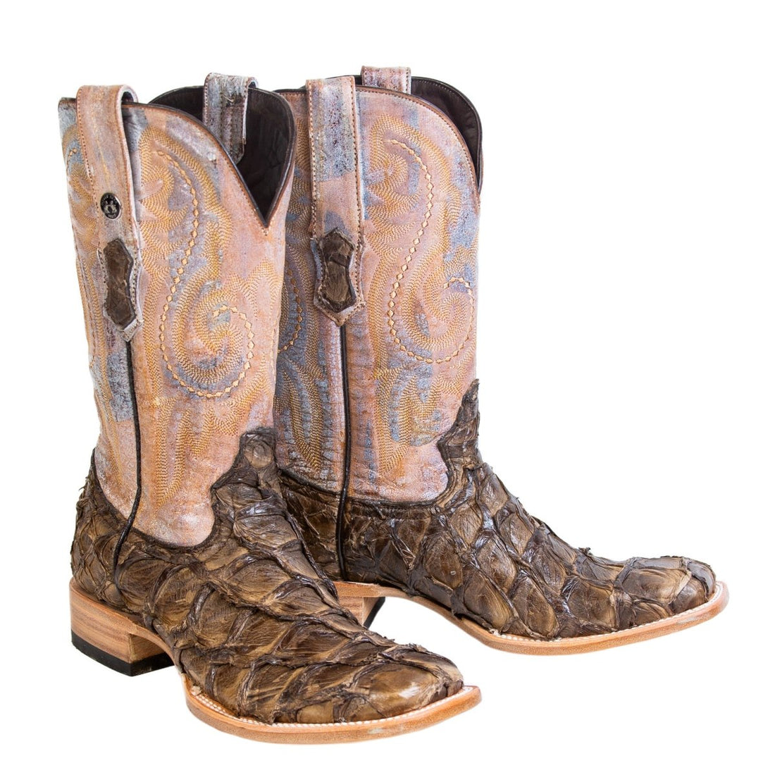 TANNER MARK MEN'S EXOTIC LEATHER Fish Petrified Oak Cowboy Boots - Rancho Sementalvariable