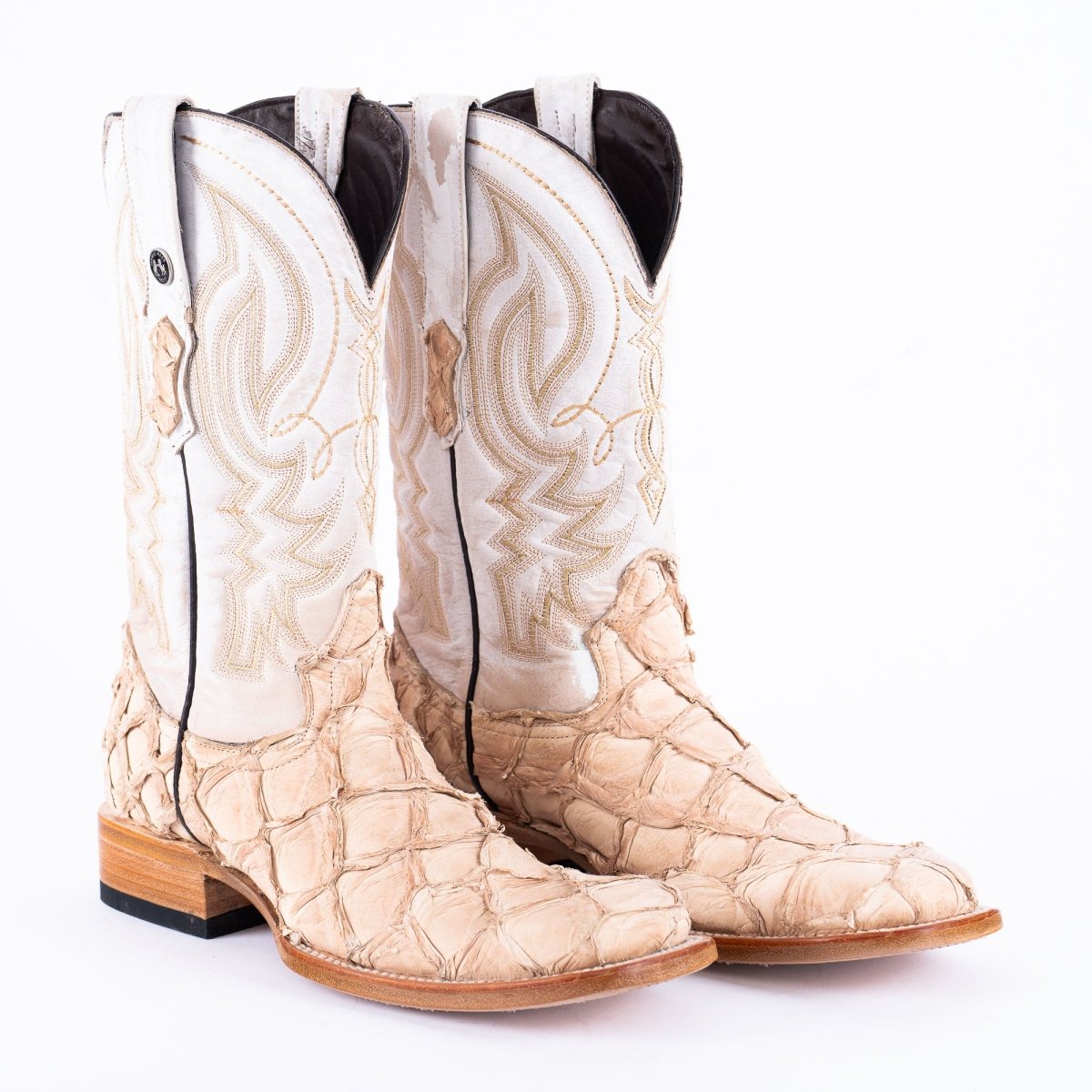 TANNER MARK MEN'S EXOTIC LEATHER Fish Sand Glued Matte Cowboy Boots - Rancho Sementalvariable