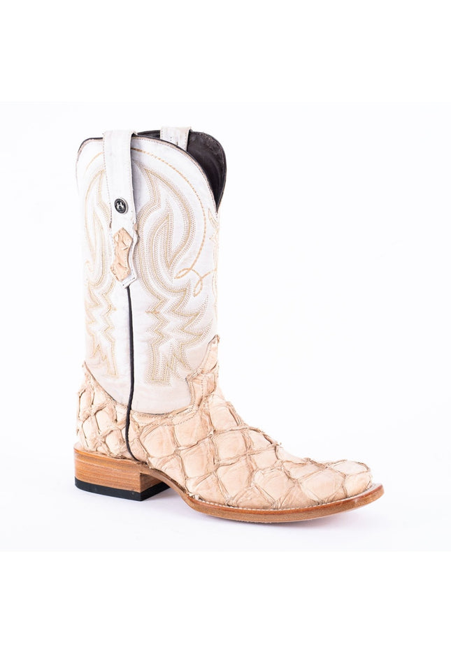 TANNER MARK MEN'S EXOTIC LEATHER Fish Sand Glued Matte Cowboy Boots - Rancho Sementalvariable