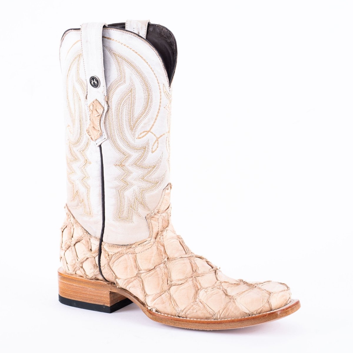 TANNER MARK MEN'S EXOTIC LEATHER Fish Sand Glued Matte Cowboy Boots - Rancho Sementalvariable