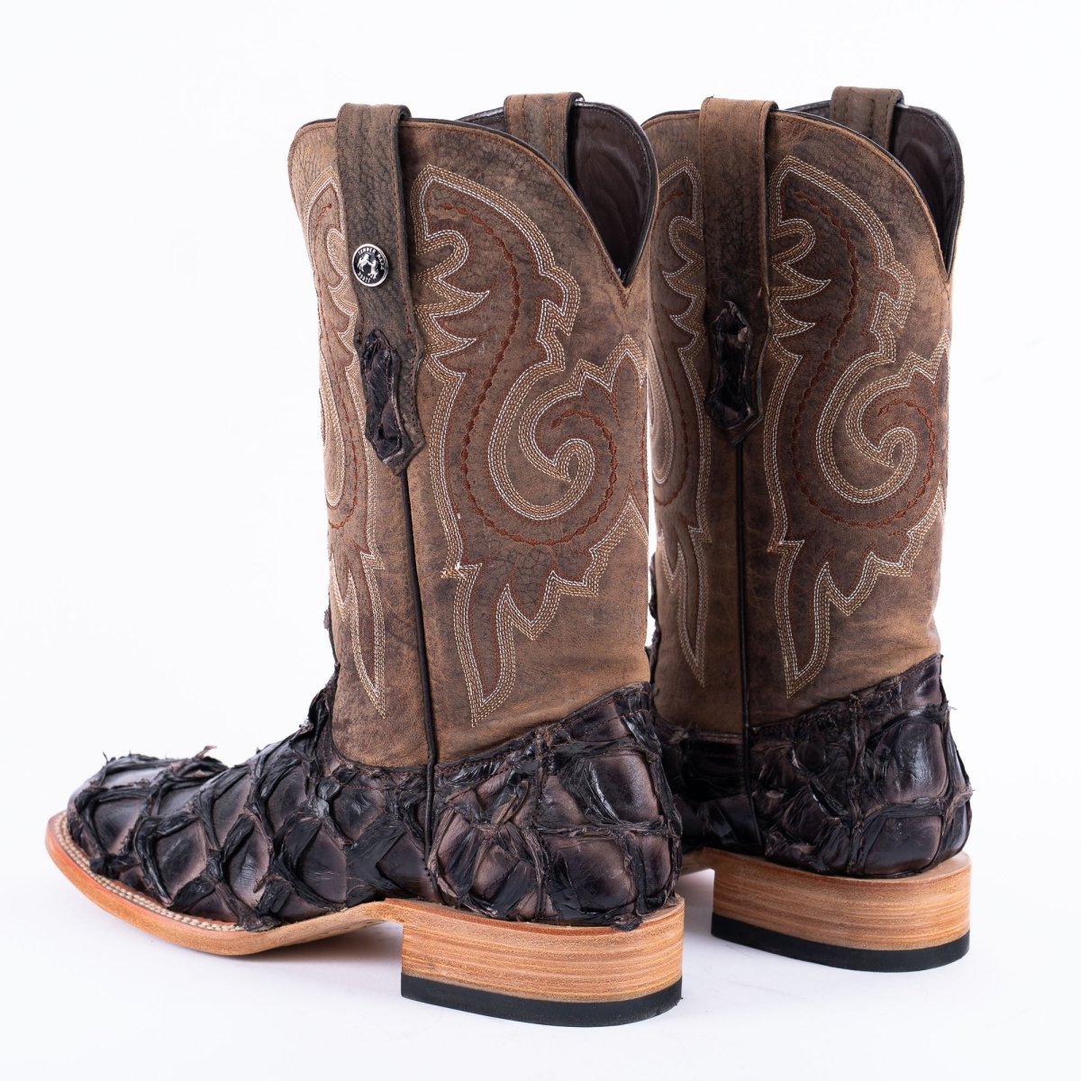 TANNER MARK MEN'S EXOTIC LEATHER Fish Tabacco Shine Cowboy Boots - Rancho Sementalvariable