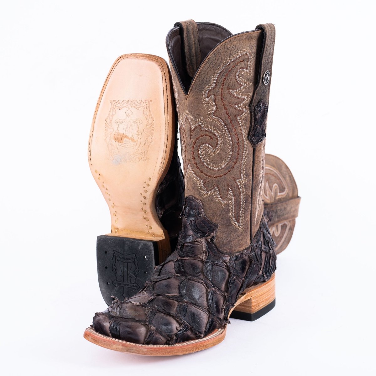 TANNER MARK MEN'S EXOTIC LEATHER Fish Tabacco Shine Cowboy Boots - Rancho Sementalvariable