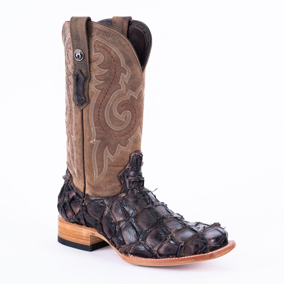 TANNER MARK MEN'S EXOTIC LEATHER Fish Tabacco Shine Cowboy Boots - Rancho Sementalvariable