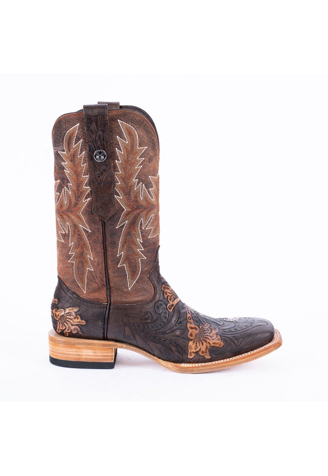 TANNER MARK MEN'S EXOTIC LEATHER Genuine HandTooled Dark Brown Cowboy Boots - Rancho Sementalvariable