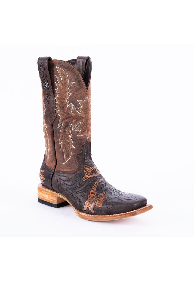 TANNER MARK MEN'S EXOTIC LEATHER Genuine HandTooled Dark Brown Cowboy Boots - Rancho Sementalvariable