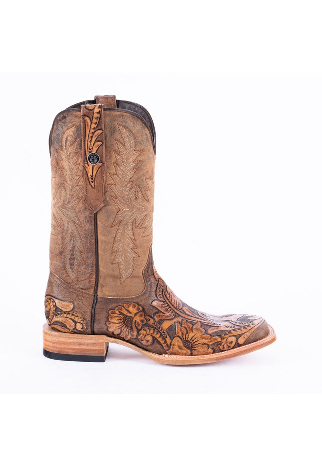 TANNER MARK MEN'S EXOTIC LEATHER Genuine HandTooled Light Brown Cowboy Boots - Rancho Sementalvariable