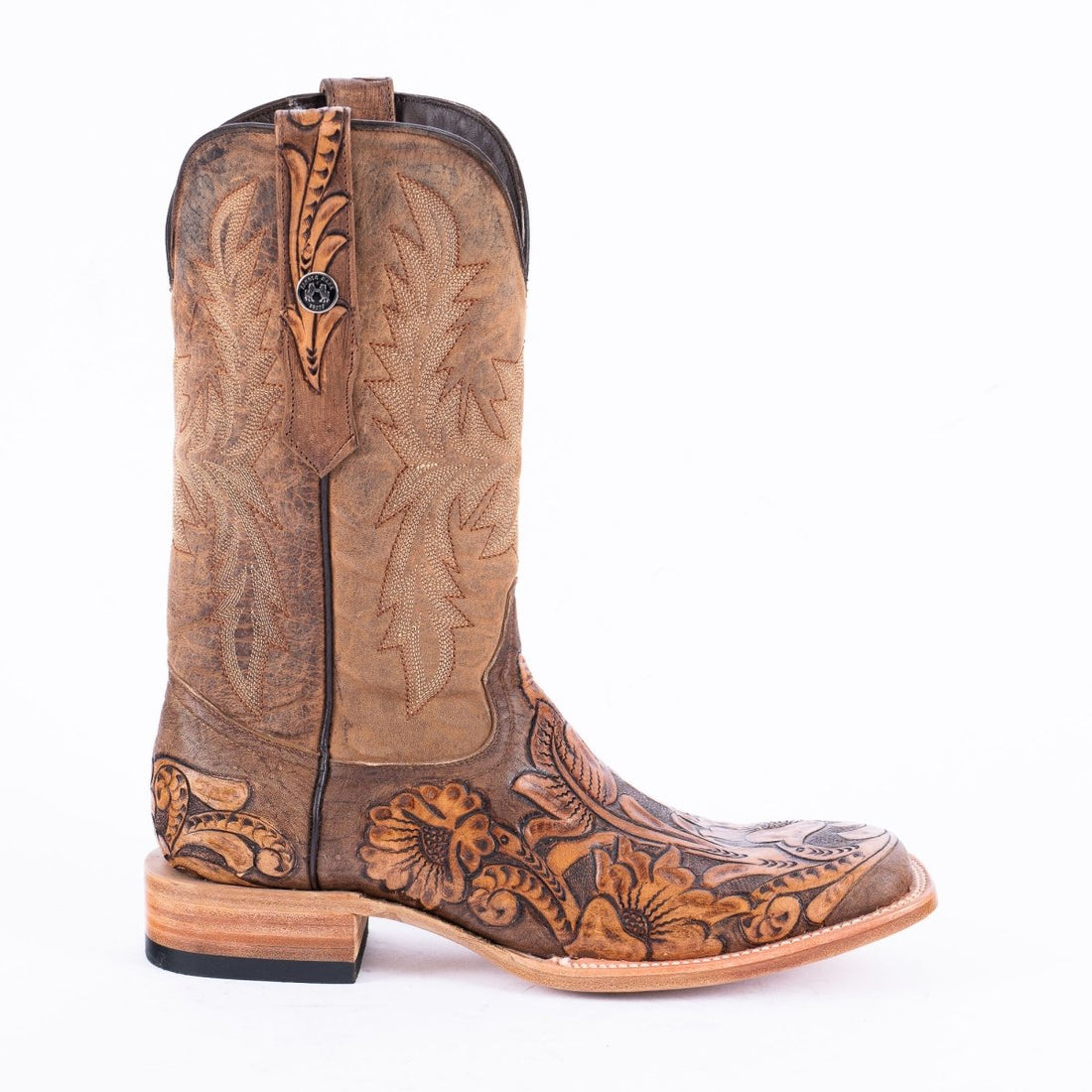 TANNER MARK MEN'S EXOTIC LEATHER Genuine HandTooled Light Brown Cowboy Boots - Rancho Sementalvariable