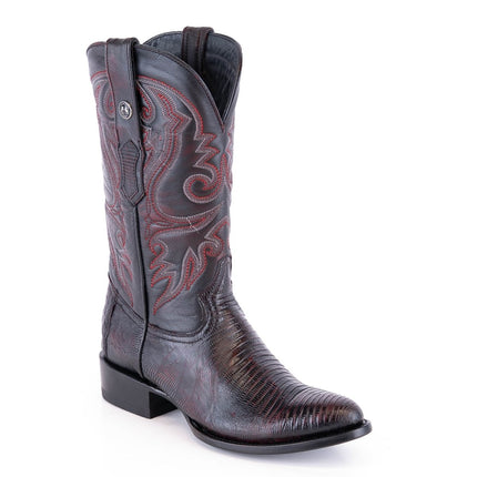 TANNER MARK MEN'S EXOTIC LEATHER Lizard Teju Black Cherry Cowboy Boots - Rancho Sementalvariable