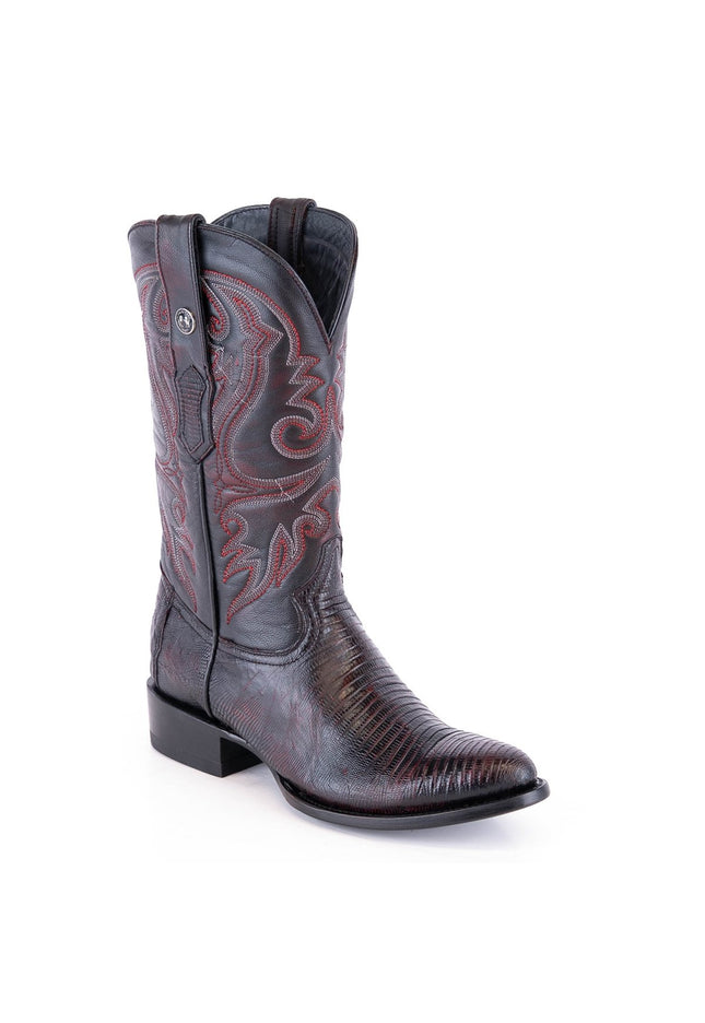 TANNER MARK MEN'S EXOTIC LEATHER Lizard Teju Black Cherry Cowboy Boots - Rancho Sementalvariable