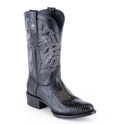TANNER MARK MEN'S EXOTIC LEATHER Lizard Teju Black Cowboy Boots - Rancho Sementalvariable