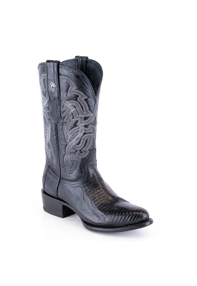 TANNER MARK MEN'S EXOTIC LEATHER Lizard Teju Black Cowboy Boots - Rancho Sementalvariable