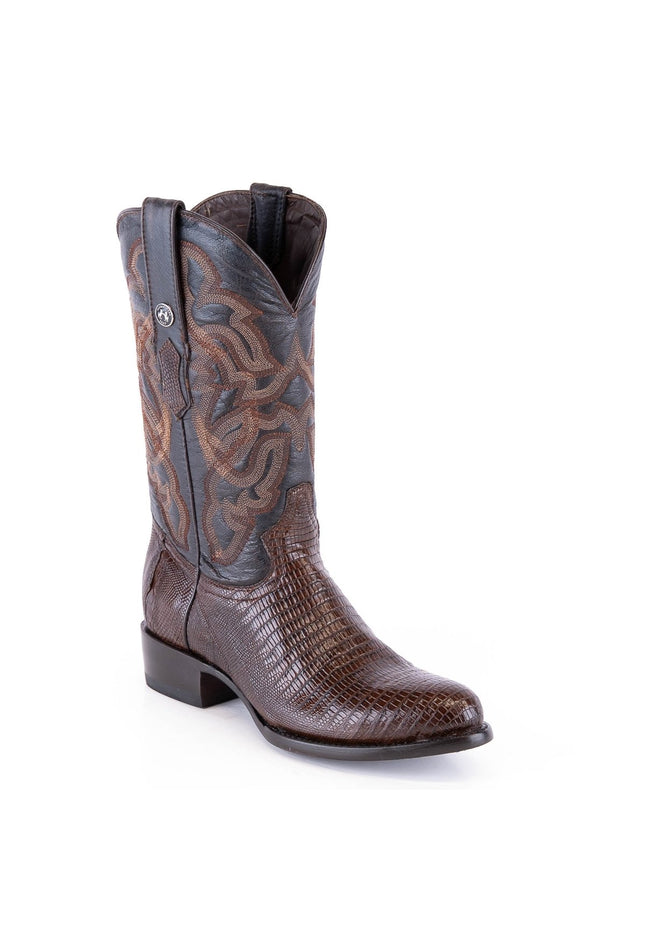 TANNER MARK MEN'S EXOTIC LEATHER Lizard Teju Brown Cowboy Boots - Rancho Sementalvariable