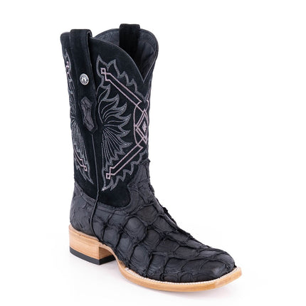 TANNER MARK MEN'S EXOTIC LEATHER Matte Monster Fish Black Cowboy Boots - Rancho Sementalvariable