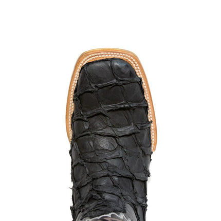TANNER MARK MEN'S EXOTIC LEATHER Matte Monster Fish Black Western Boots With Oklahoma Black Top - Rancho Sementalvariable