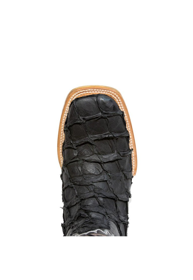 TANNER MARK MEN'S EXOTIC LEATHER Matte Monster Fish Black Western Boots With Oklahoma Black Top - Rancho Sementalvariable