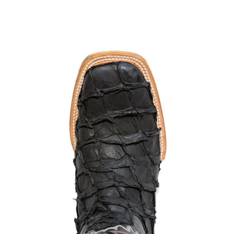 TANNER MARK MEN'S EXOTIC LEATHER Matte Monster Fish Black Cowboy Boots - Rancho Sementalvariable