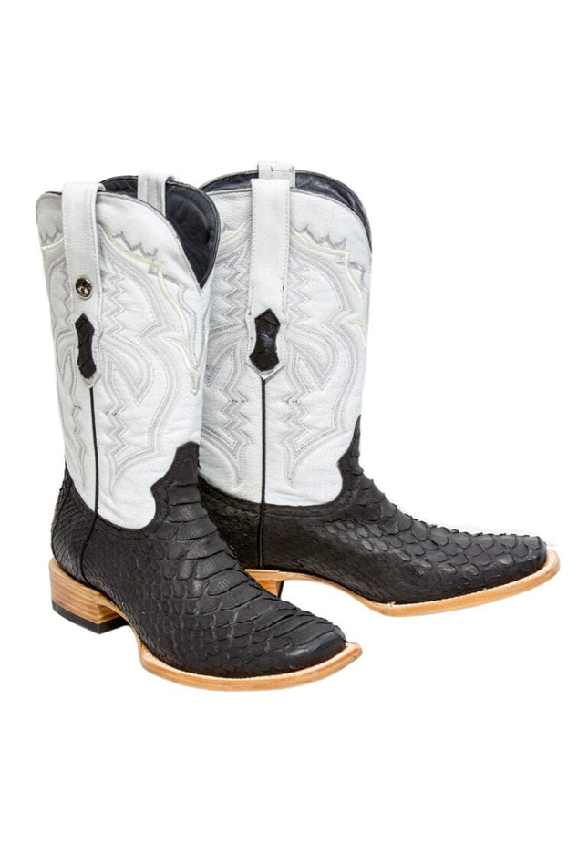 TANNER MARK MEN'S EXOTIC LEATHER Matte Python Black Western Boots with Montana Ice Top - Rancho Sementalvariable