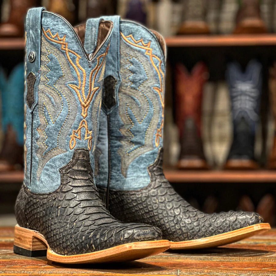 TANNER MARK MEN'S EXOTIC LEATHER Matte Python Brown Cowboy Boots TANNER MARK MEN'S EXOTIC LEATHER Matte Python Brown Cowboy Boots