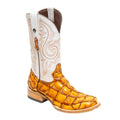 TANNER MARK MEN'S EXOTIC LEATHER Monster Fish Brandy Cognac Western Boots With Kabul Brown Top - Rancho Sementalvariable