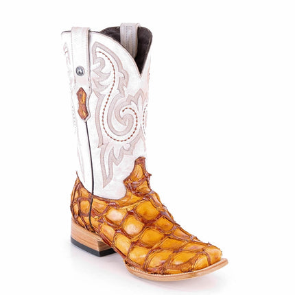 TANNER MARK MEN'S EXOTIC LEATHER Monster Fish Brandy Cowboy Boots EE - WIDE - Rancho Sementalvariable