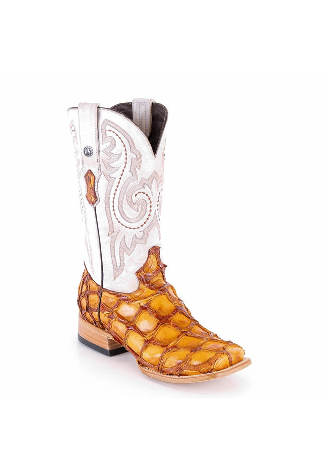 TANNER MARK MEN'S EXOTIC LEATHER Monster Fish Brandy Cowboy Boots EE - WIDE - Rancho Sementalvariable