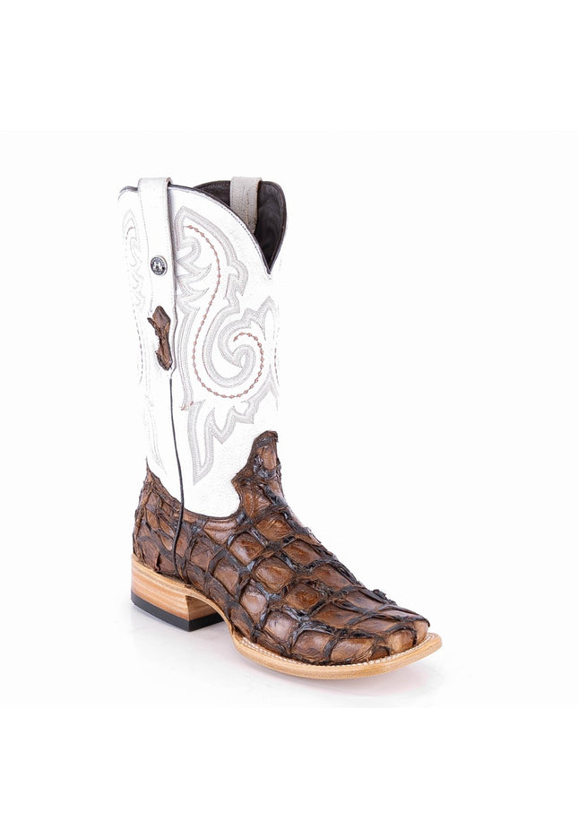 TANNER MARK MEN'S EXOTIC LEATHER Monster Fish Brown Cowboy Boots EE - WIDE - Rancho Sementalvariable