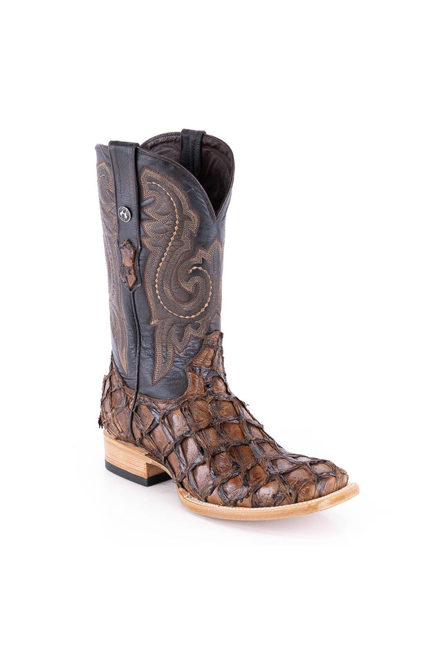 TANNER MARK MEN'S EXOTIC LEATHER Monster Fish Chocolate Brown Cowboy Boots - Rancho Sementalvariable