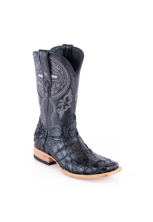 TANNER MARK MEN'S EXOTIC LEATHER Monster Fish Classic Black Cowboy Boots - Rancho Sementalvariable