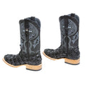 TANNER MARK MEN'S EXOTIC LEATHER Monster Fish Classic Black Western Boots With Kabul Black Top - Rancho Sementalvariable