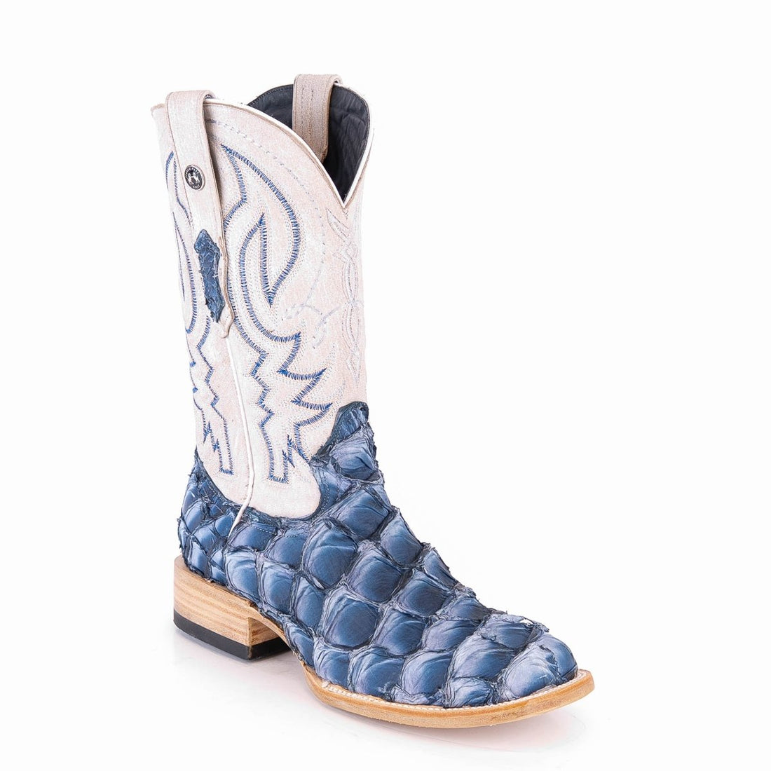TANNER MARK MEN'S EXOTIC LEATHER Monster Fish Matte Sky Blue Cowboy Boots - Rancho Sementalvariable